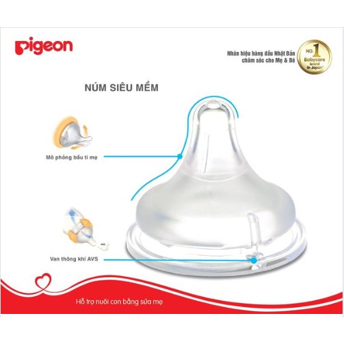 Núm Vú Pigeon Cổ Rộng, Núm Vú Silicon Plus Cao Cấp Vỉ 2 Cái Hàng Cty