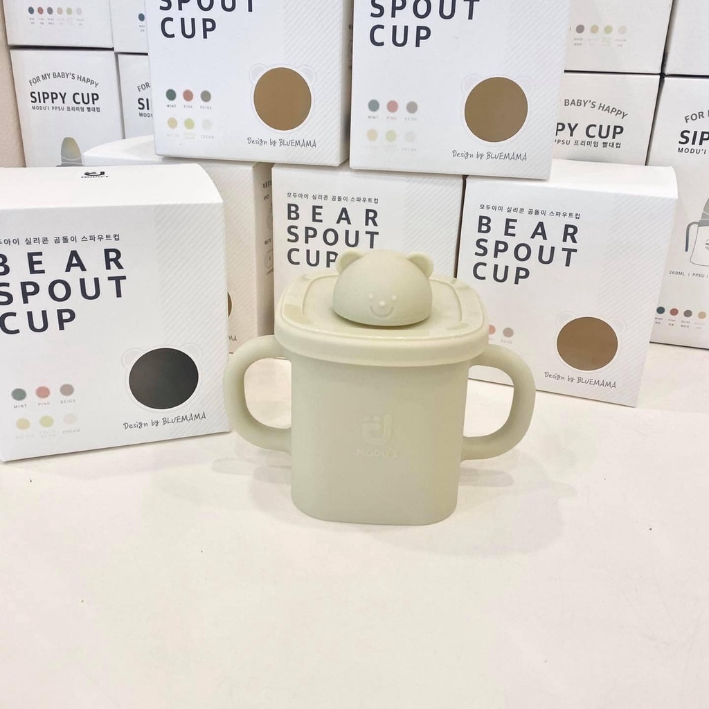 Cốc uống nước Silicon - Bear Spout Cup có nắp cho bé tập uống silicon Chính hãng Bluemama Hàn Quốc