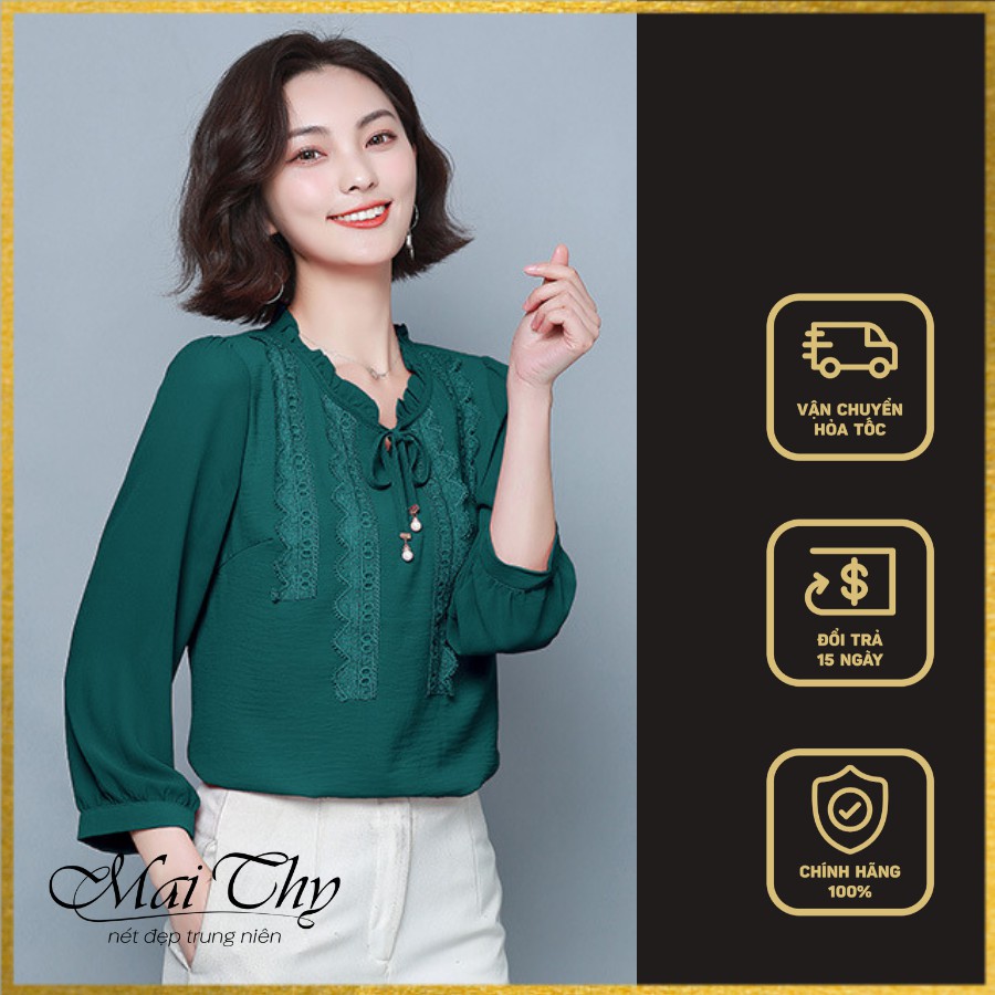 Áo Kiểu Trung Niên MT569, Kiểu Áo Sơ Mi Trung Niên Nữ Cổ Bèo Thắt Nơ Đẹp Trang Nhã | Thời Trang Trung Niên U40