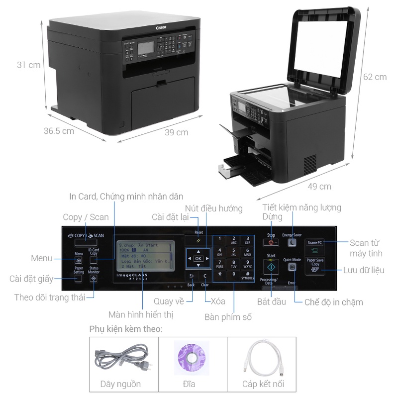 [Free ship] Máy In đa chức năng Canon MF241D copy, scan màu, in laser đảo mặt. Tốc độ 27 trang/phút, 1200 x 1200