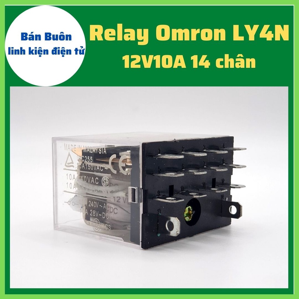 Relay trung gian 12V 14 chân, Rơ le trung gian, relay 12V10A 14 chân  (Chân To)