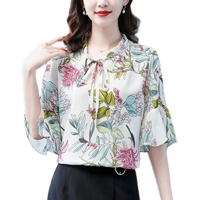 Áo Kiểu Tay Lỡ Phối Bèo Dáng Rộng Thiết Kế Mới Thời Trang Mùa Hè Cho Phụ Nữ Trung Niên
