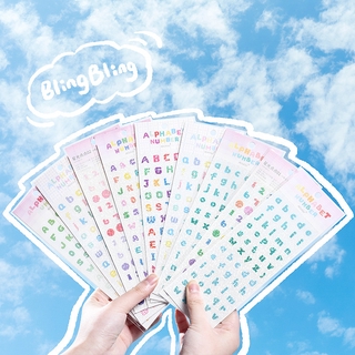 Bộ miếng dán nhựa PET kim tuyến lấp lánh chữ cái và số trang trí sổ ốp điện thoại nhật ký