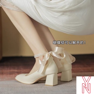 Giày sandal cao gót buộc dây phong cách Pháp mùa hè mới 2022