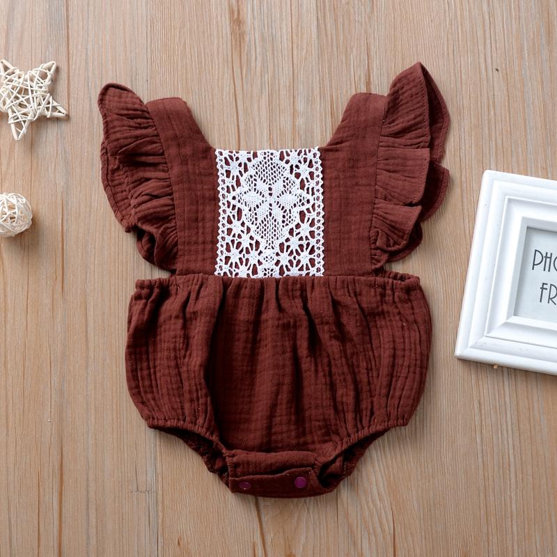 Jumpsuit Cotton Sát Nách Phối Ren Màu Trơn Cho Bé Gái