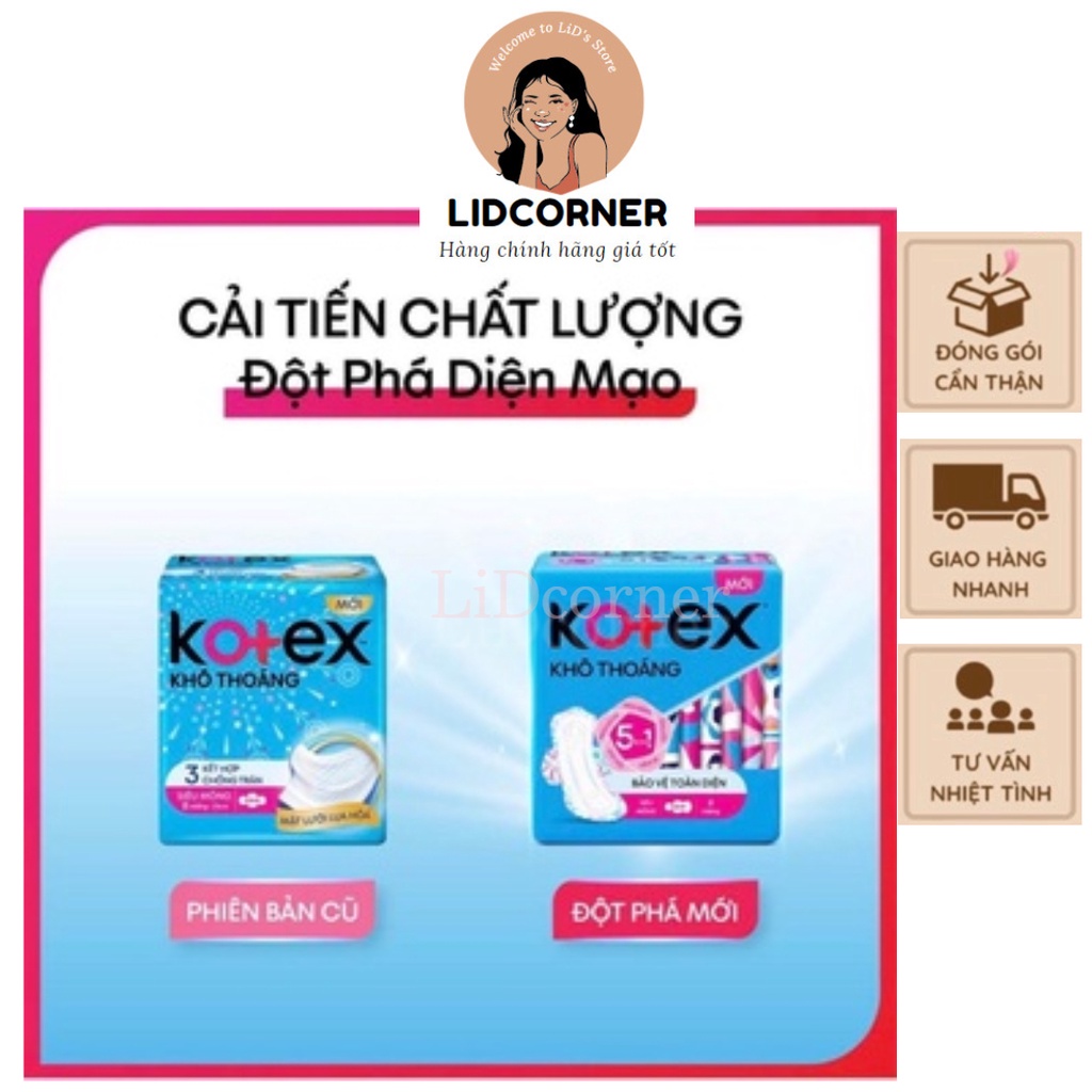 Băng vệ sinh KOTEX SIÊU MỎNG CÁNH KHÔ THOÁNG 5 TRONG 1 bịch 5 Miếng/ 8 Miếng