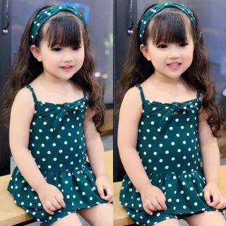 Bộ Quần Áo 2 Dây Chấm Bi Turban cho bé gái 9-18kg