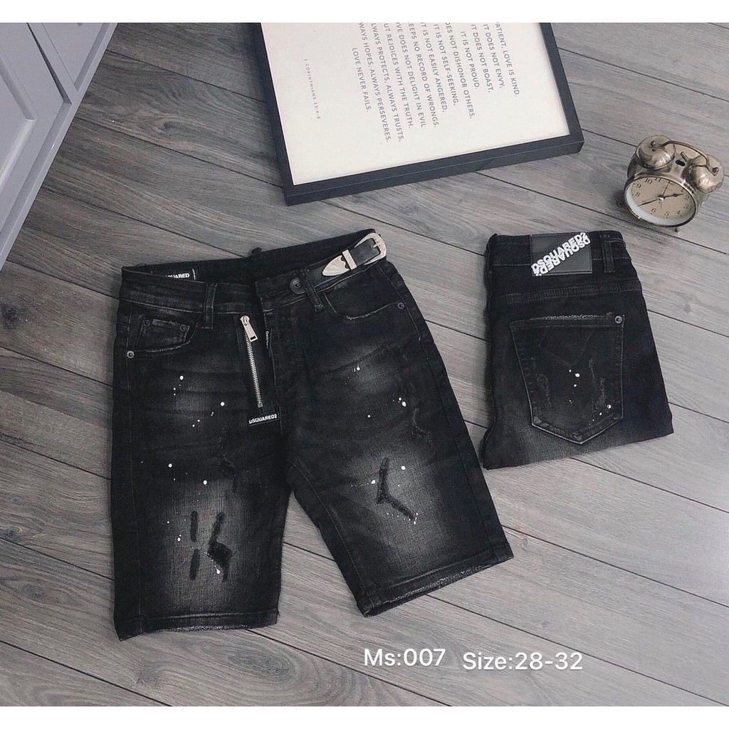Quần short nam jean đen rách co giãn cao cấp thêu logo vải dày đẹp mẫu mới nhất AHFASHION