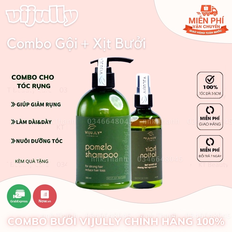 VIJJULY COMBO 3 CHAI GỘI XỊT XẢ TINH DẦU BƯỞI XẢ DỪA HOA CÚC Kích mọc tóc làm dài và dày tóc ngăn ngừa rụng tóc