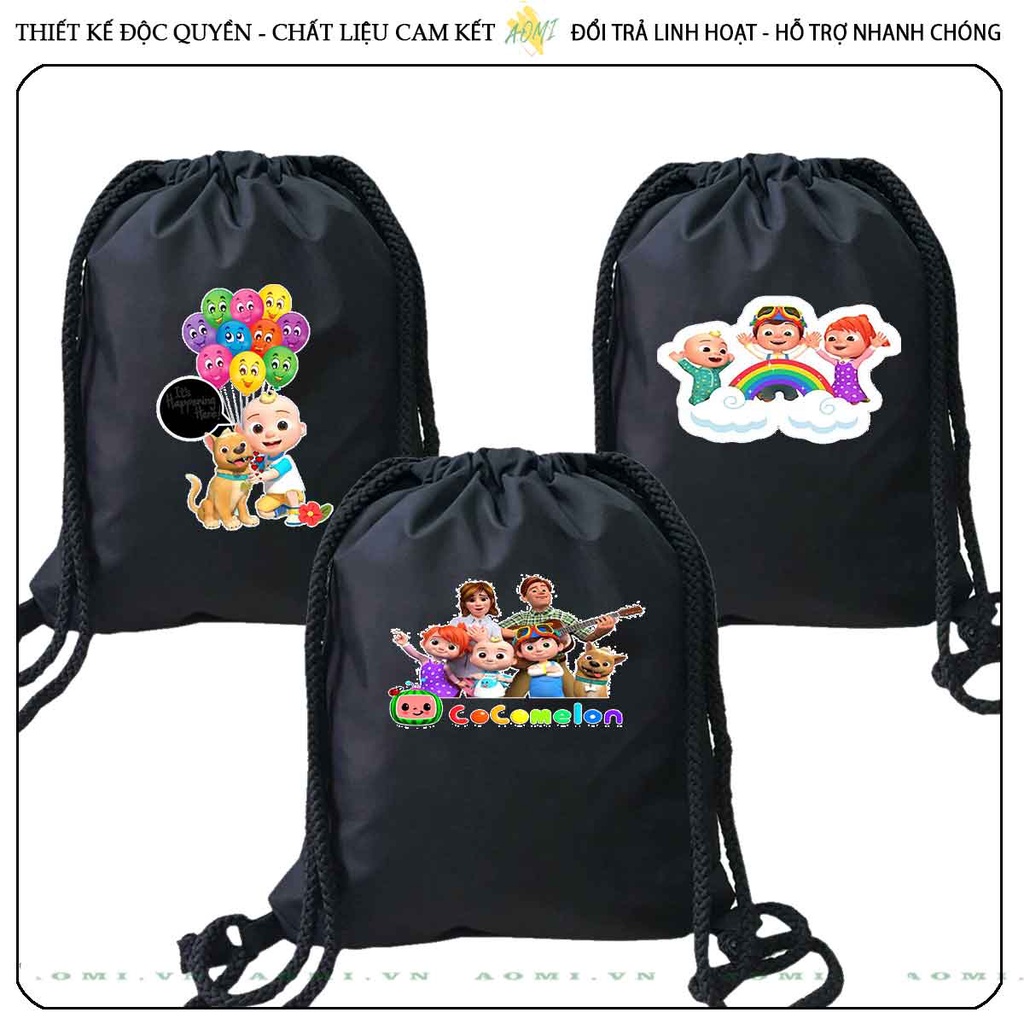 BALO MINI COCOMELON AOMIVN DÂY RÚT ĐEO VAI 33x38cm NHỎ XINH UNISEX CHẤT CANVAS CUTE TIỆN ÍCH DU LỊCH DẠO PHỐ