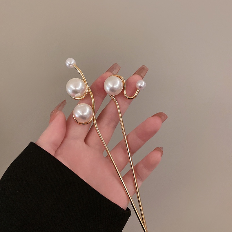 Trâm cài tóc nữ cá tính đính hạt trai ABS dùng búi tóc hằng ngày phong cách công sở vintage