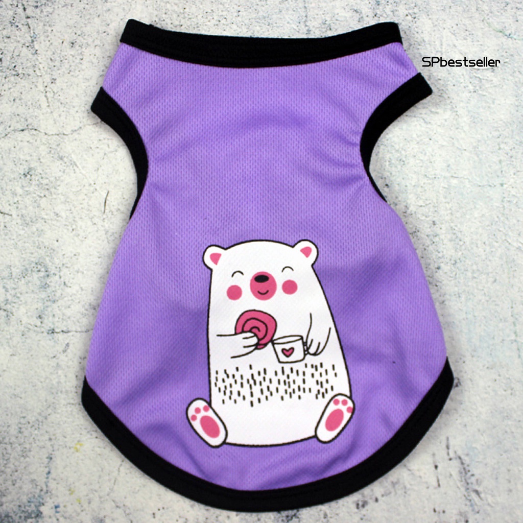 Áo sát nách in họa tiết hoạt hình phối lưới thoáng khí thời trang mùa hè cho thú cưng