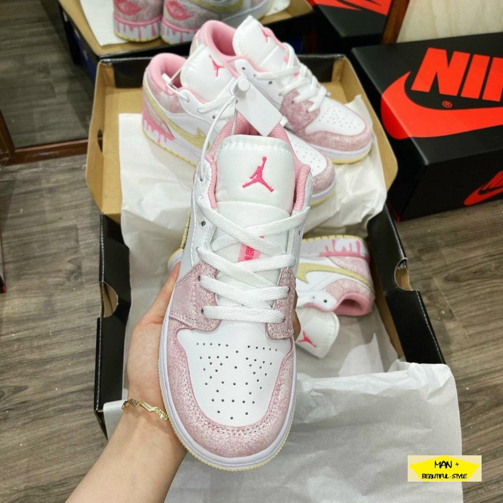 Giày thể thao Air Jordan 1 Low Paint Drip (GS) vẩy sơn hồng siêu cá tính, năng động dành cho nữ (FULLBOX + SALE)