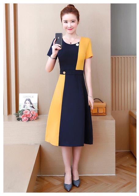 Đầm xoè công sở phối màu siêu xinh TRIPBLE T DRESS - size M/L/XL
