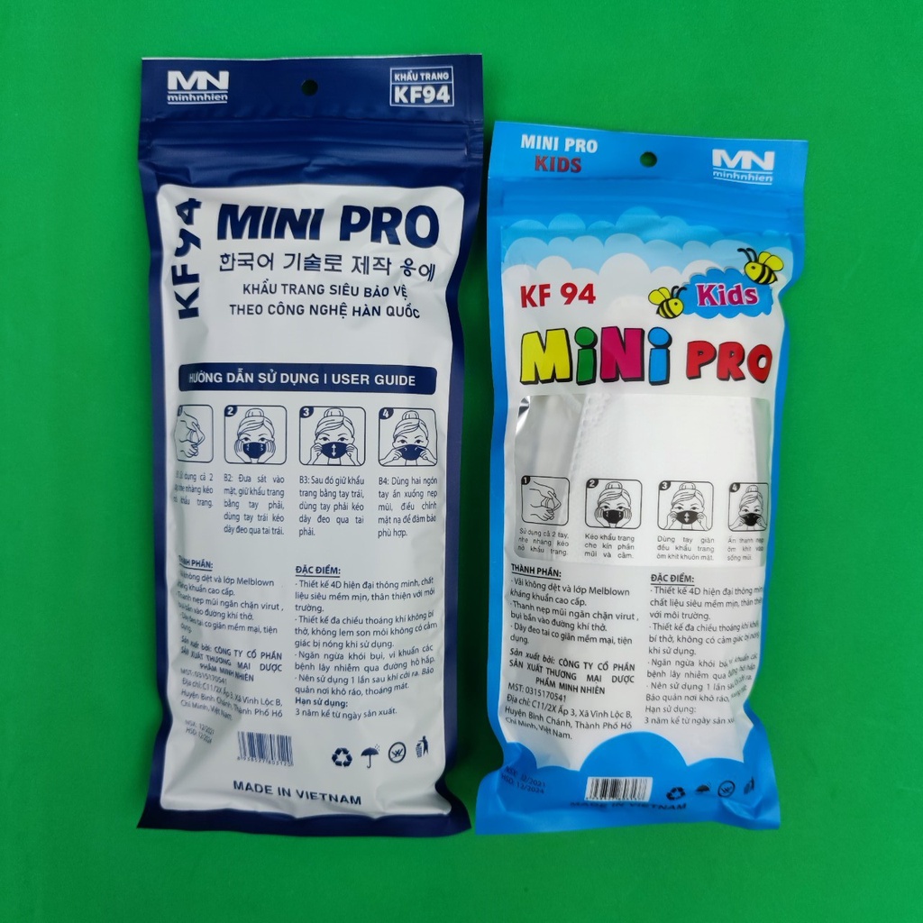 (Combo hot) Khẩu trang KF94 Hàn Quốc MINIPRO, khẩu trang y tế, gói 10 chiếc, thiết kế 4D ôm sát.