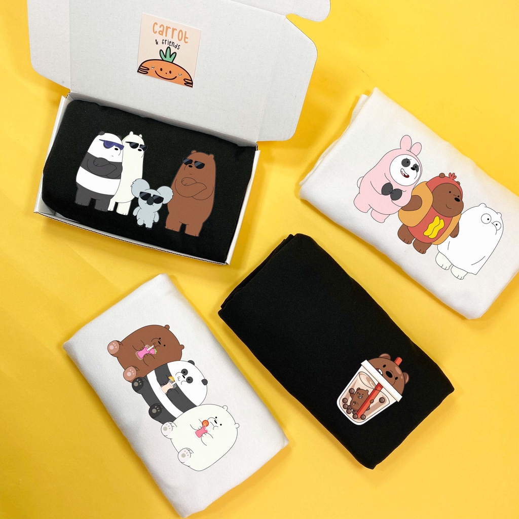 Áo thun unisex hoạt hình WE BARE BEARS vải cotton oversize tay lỡ form rộng