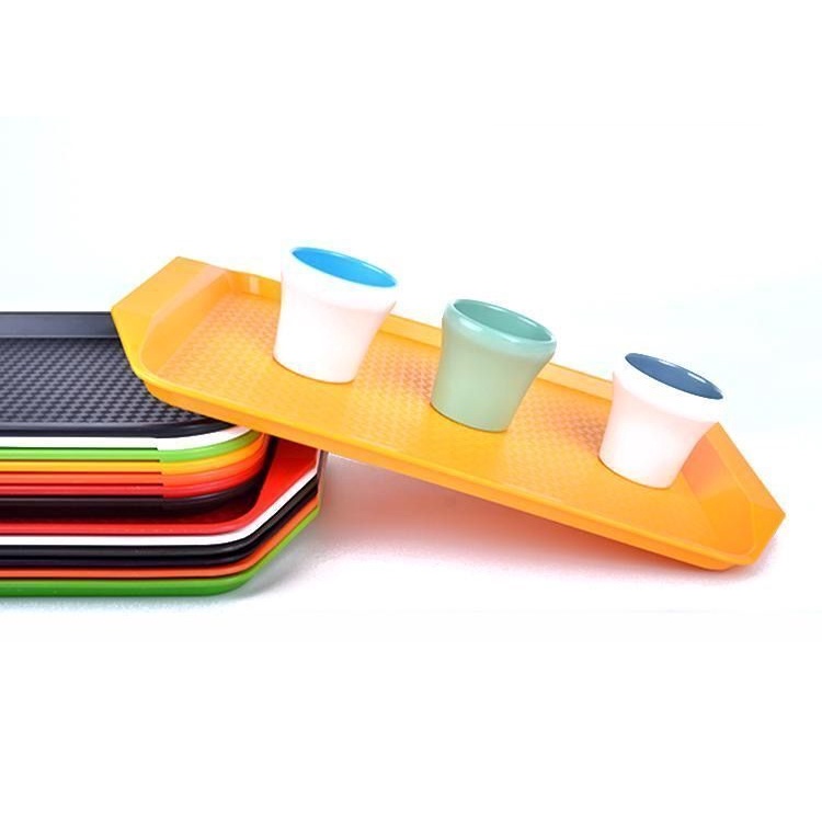 Khay Nhựa Hình Chữ Nhật Chống Trượt Phục Vụ Thức Ăn Uống Trà Sữa Bánh Burger Cho Nhà Hàng