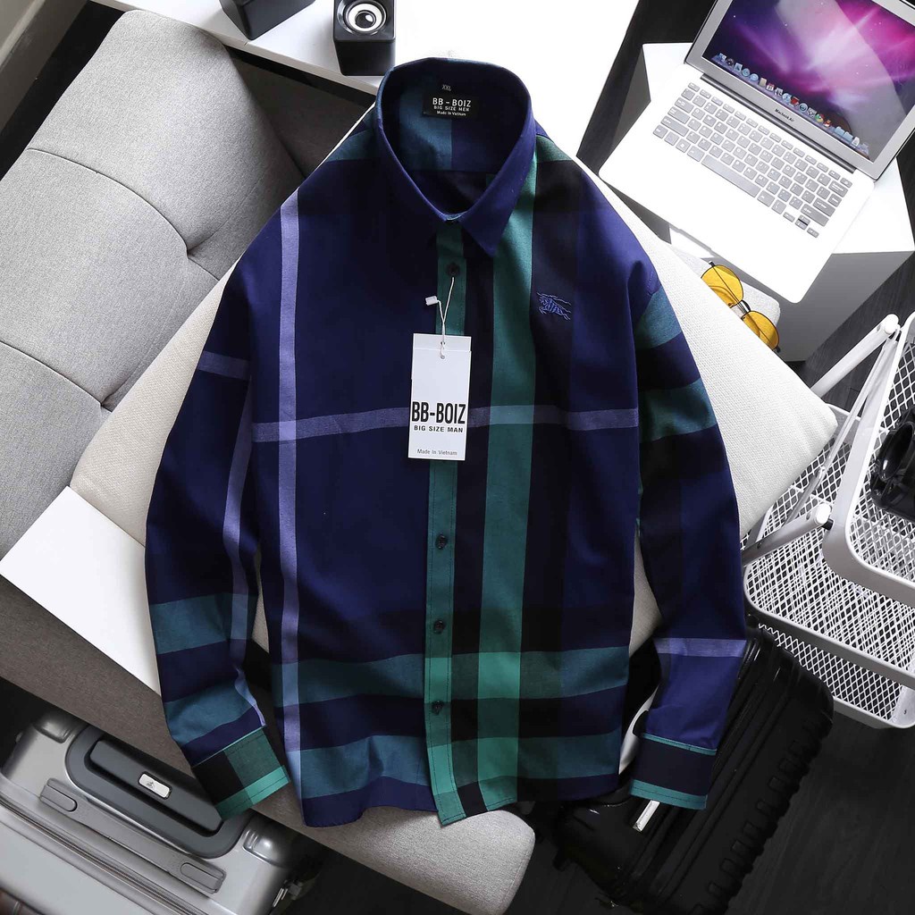 Áo sơ mi nam tay dài sọc caro bigsize nhiều màu - 80-135kg