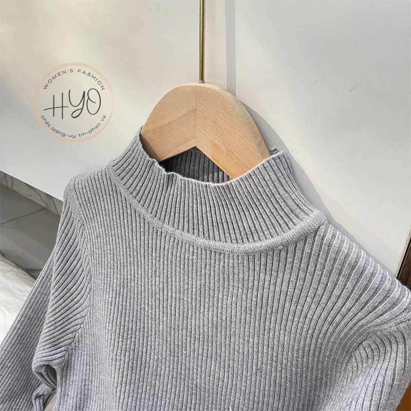 Áo Len Nữ cổ 3 phân dài tay dáng ôm co dãn len tăm quảng châu Divya