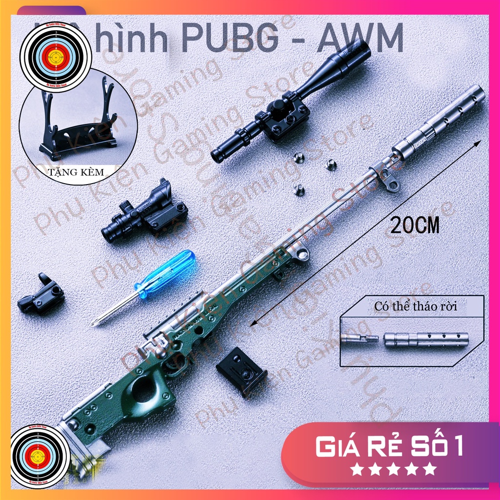 Mô hình súng pubg kim loại lắp ráp dài 20cm AWM Army Green mô phỏng giống thật trong game [TẶNG KỆ ĐỠ]