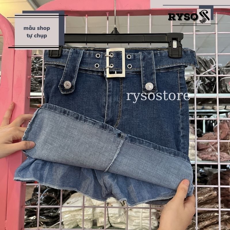 Chân váy jean chữ a phối kèm dây nịt cao cấp phong cách đường phố thu hút dáng ôm cao cấp