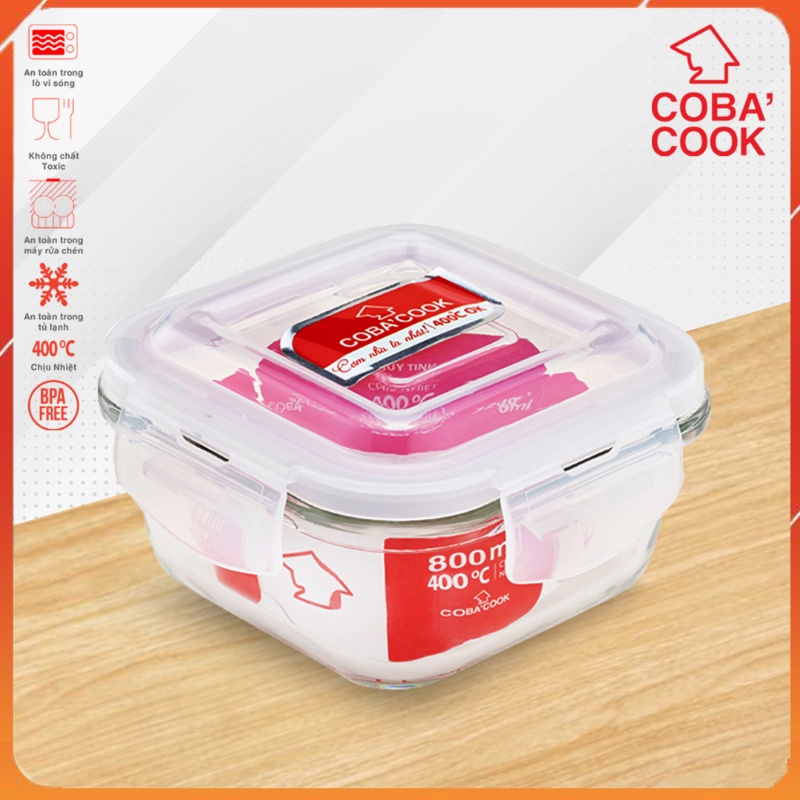 Hộp đựng thực phẩm trữ thức ăn thủy tinh chịu nhiệt hộp vuông 800ml- CBHS800