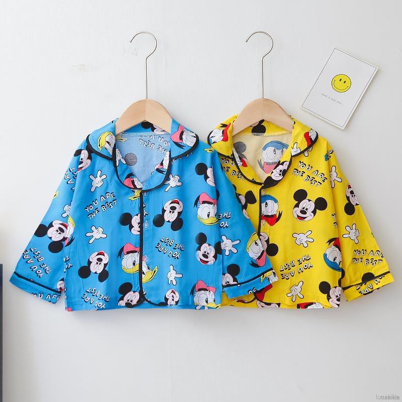 Bộ Pijama Dài Tay In Hình Chuột Mickey Dễ Thương Cho Bé Từ 0-6 Tuổi