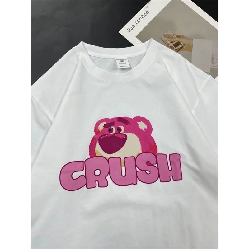 Áo Thun 100% cotton 2022 Tay Ngắn In Hình Quả Dâu/Gấu Phong Cách Hàn Quốc Cho Nữ