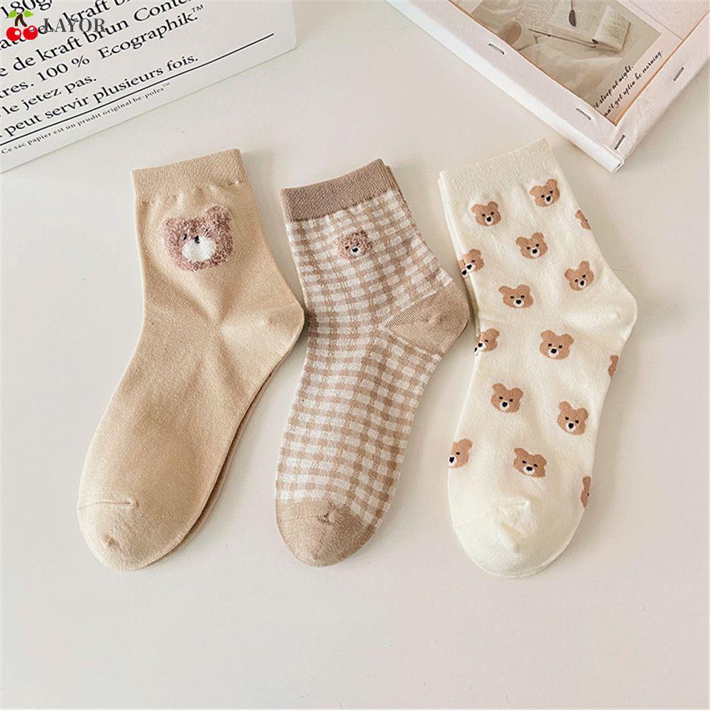 Vớ vải cotton Nhật Bản họa tiết gấu dễ thương đơn giản cho nữ