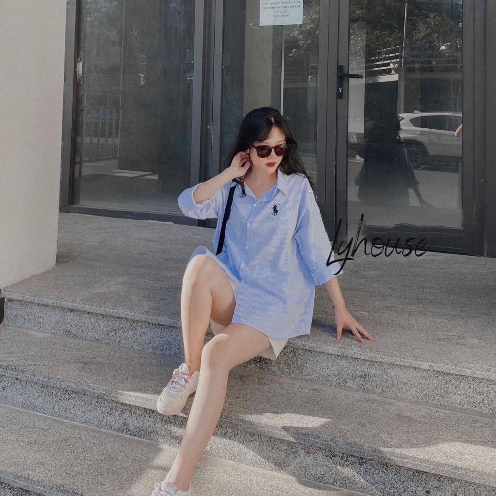 Áo sơ mi nữ form rộng kẻ ngựa thêu Kiểu Màu  đen xanh đẹp ngắn tay ulzzang vintage hàn quốc cao cấp