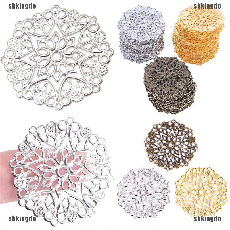 Set 50 phụ kiện hình bông hoa chạm rỗng màu đồng dùng làm đồ trang sức DIY