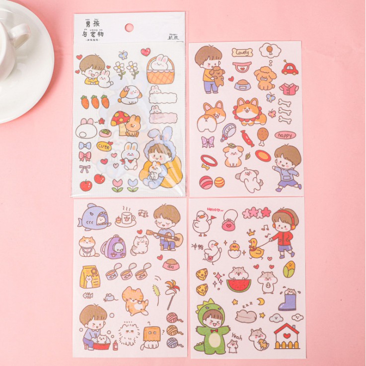 Lyanwn Set 4 Sticker cute nhãn dán dễ thương chủ đề cô gái đơn giản A-55