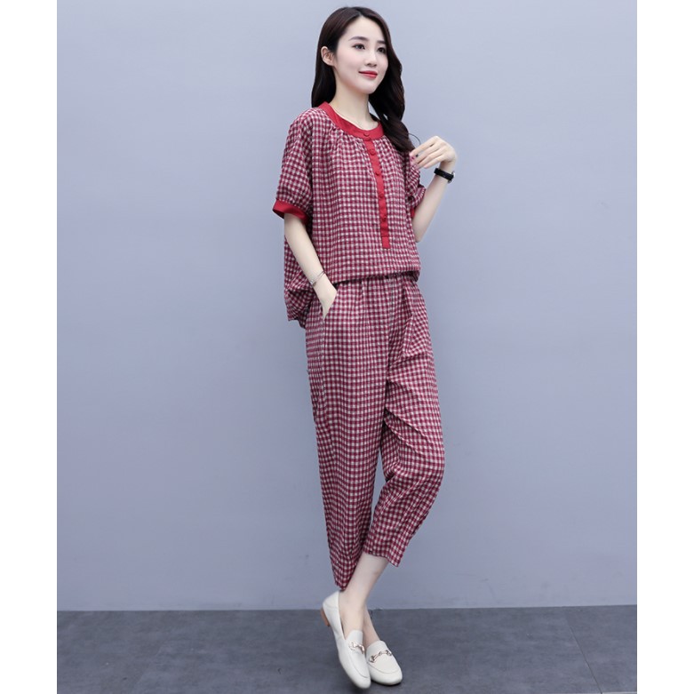 Bộ Quần Áo Nữ Vải Mềm Mát Kẻ Caro Phong Cách Hàn Quốc Giá Tốt Kèm Ảnh Video Thật Kingstyle Shop Full Size từ 38 đến 90Kg