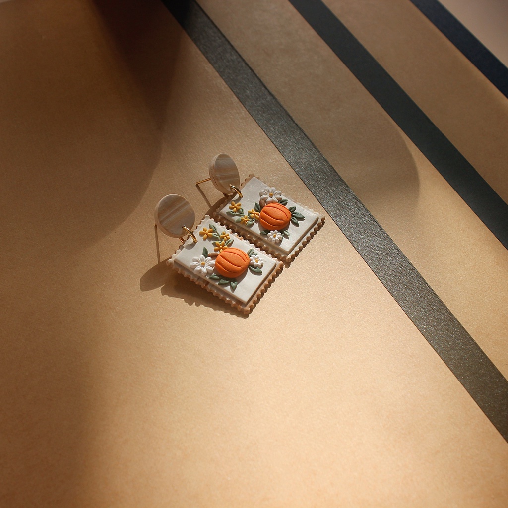 Bông tai hoạ tiết Bí đỏ - Pumpkin Spice | Trang sức hoa tai thủ công đất sét polymer clay | LAM Jewelry