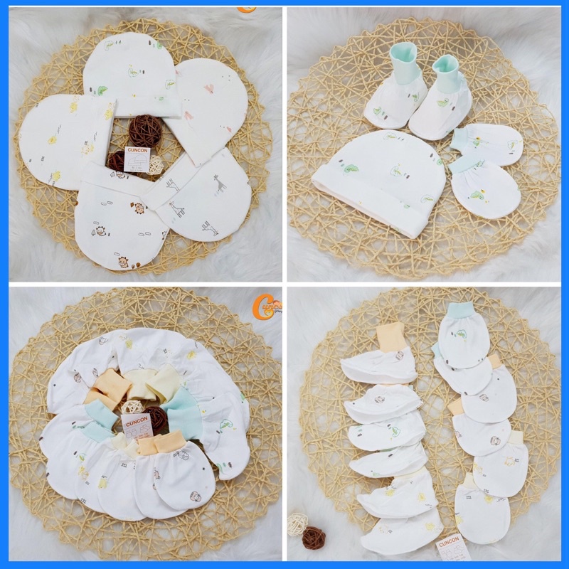 SET MŨ + BAO TAY + BAO CHÂN SƠ SINH VẢI COTTON - CUNCON
