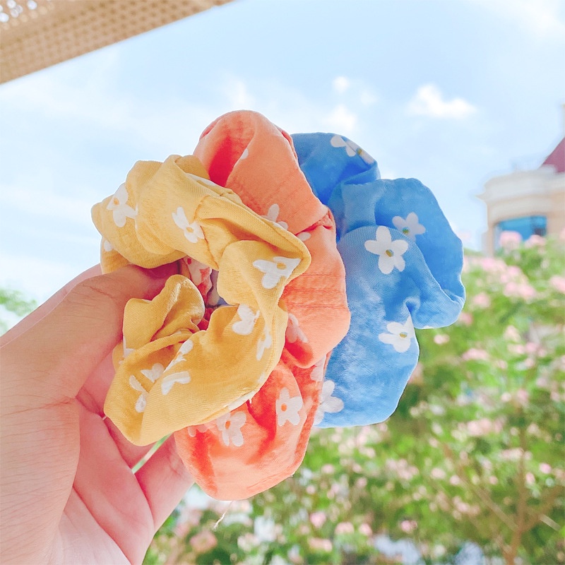 Dây buộc tóc scrunchies hoa cúc nhiều màu co giãn - phụ kiện thời trang dễ thương