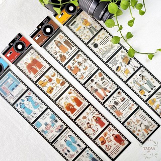 Sticker vintage film cô gái phong cách retro trang trí sổ (vàng,đỏ,xanh)