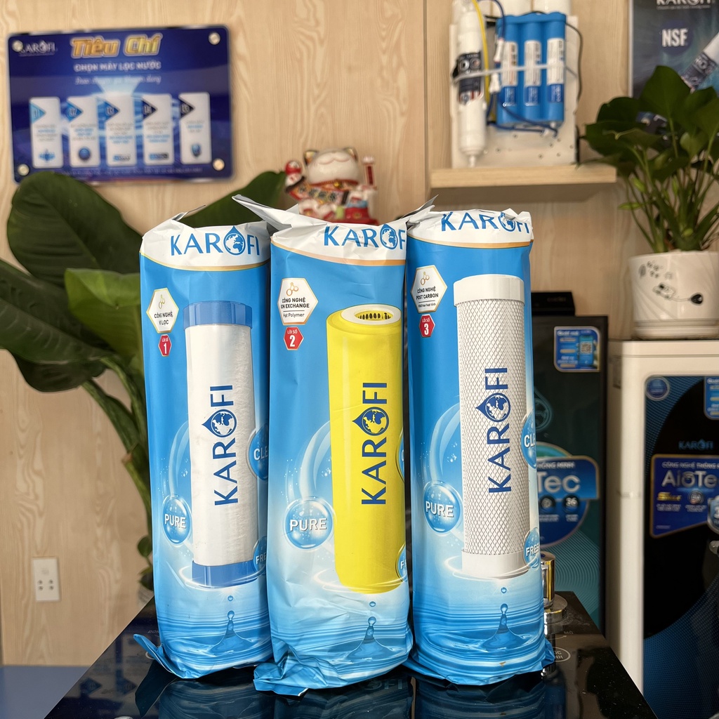 Bộ 3 Lõi Lọc KAROFI Chính Hãng Dùng Cho Nước Giếng, Nước Phèn
