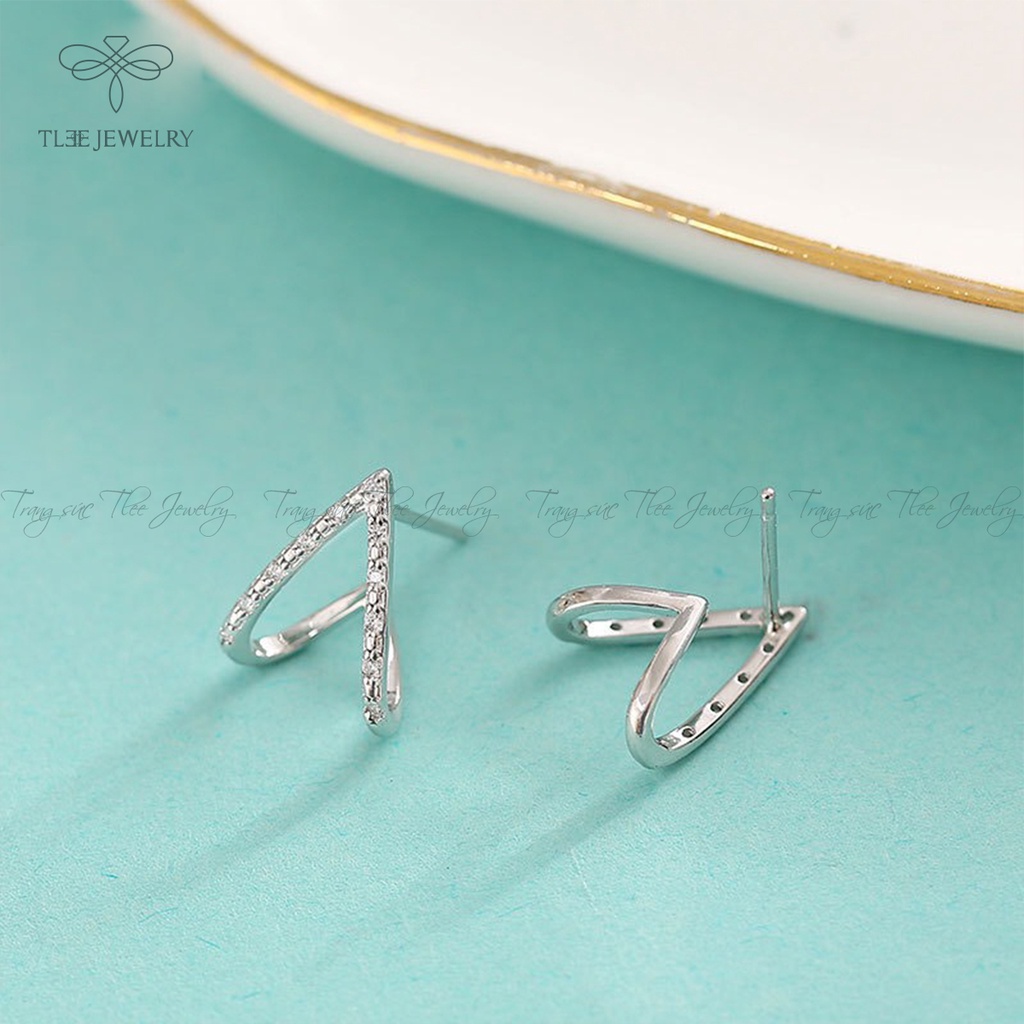 Khuyên tai bạc nữ TLEE chữ V ngược nạm đá sang trọng NCJ B0188