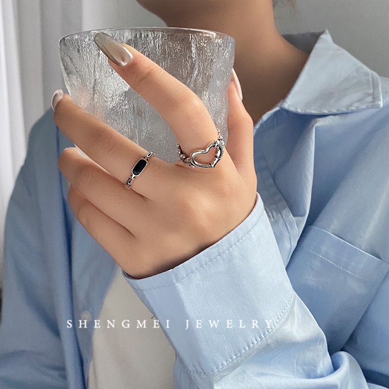 IF ME Bộ Nhẫn Bạc Cắt Lỗ Hình Trái Tim Thời Trang Cho Nữ