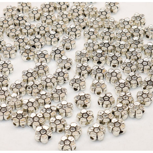 Bộ 50 hạt bạc hình hoa 5mm dùng làm trang sức