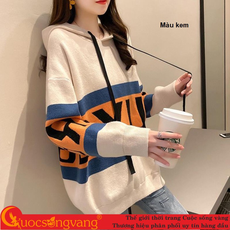 Áo len hoodie có nón áo len nữ phom rộng mã GLA320