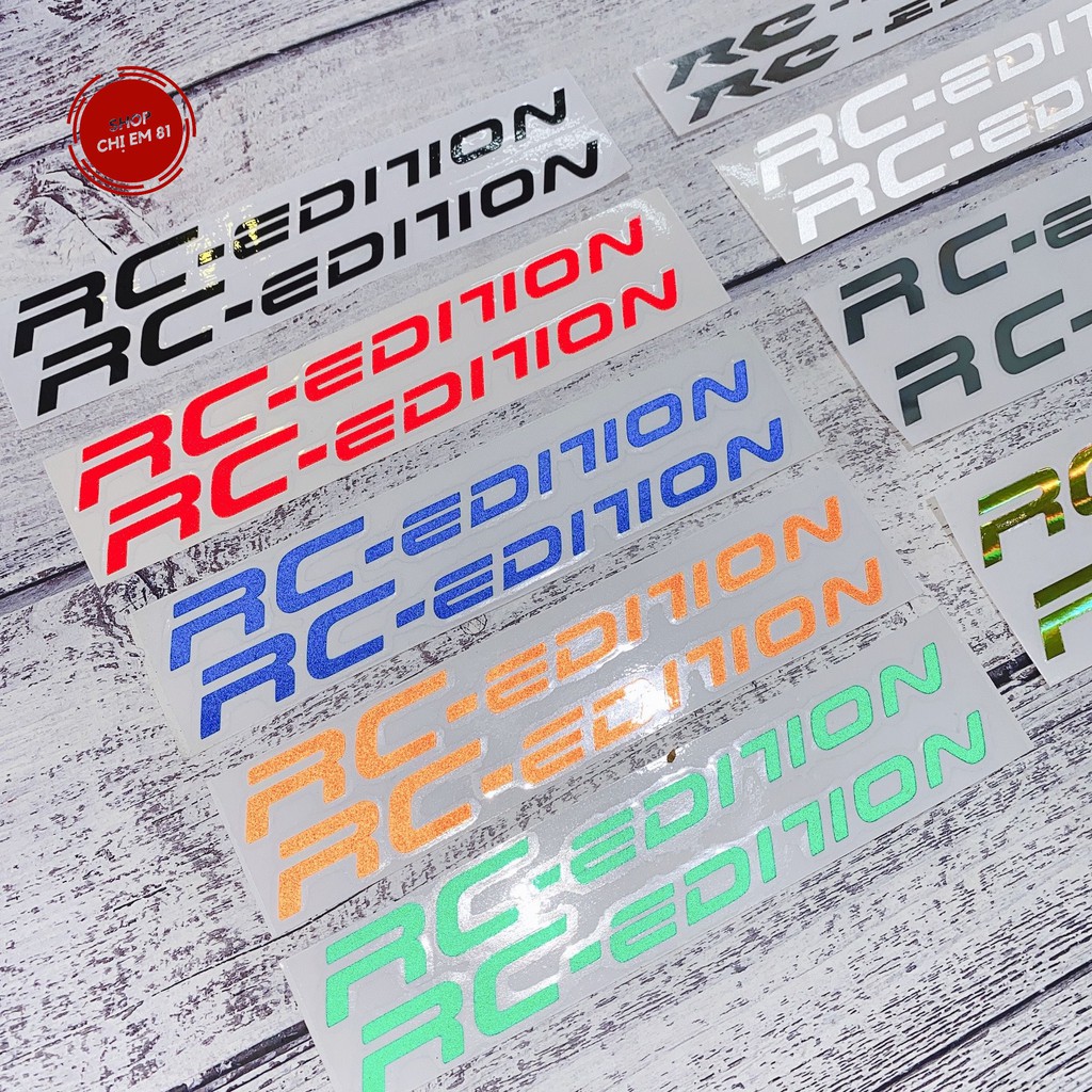 Tem decal dán phuộc phản quang chữ RC-Edition cho nhiều dòng xe, màu sắc đa dạng
