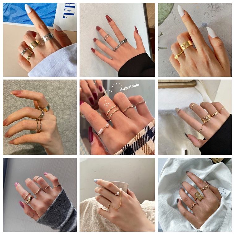 iF YOU Bộ nhẫn   màu vàng/ bạc thiết kế đơn giản phong cách Hàn Quốc