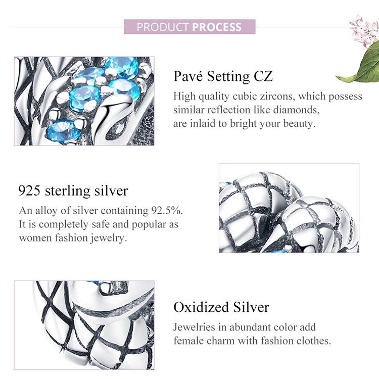 BAMOER Vòng Tay Bạc 925 Đính Hạt Charm Hình Rắn 3mm SCC1351 Thời Trang