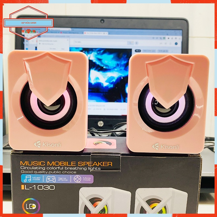 Loa Máy Vi Tính Laptop PC Mini Để Bàn LED RGB 2.0 Kisonli L-1040 , L-1030 Màu Hồng Nghe Nhạc Dễ Thương