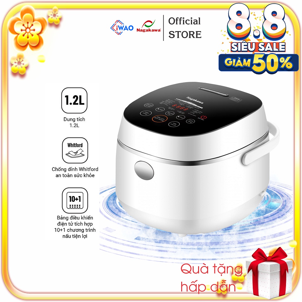 Nồi cơm điện tử, Nồi cơm tách đường 1.2L Nagakawa NAG0136 Màu Đen và Trắng Hàng Chính Hãng