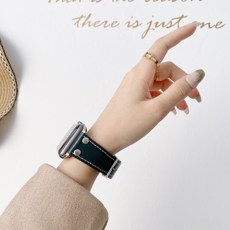 Dây Đeo Bằng Da Bò 100% Chính Hãng Cho Đồng Hồ Thông Minh Apple Watch 7 6 Se 5 4 42mm 38 / 44mm 40mm 41 45mm