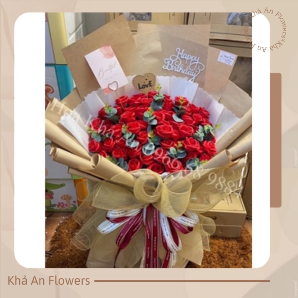 [Ảnh Thật] Bó hoa sáp 60bông siêu to, cao 80cm, rộng 55cm. Mẫu thiết kế cao cấp nhà Khả An