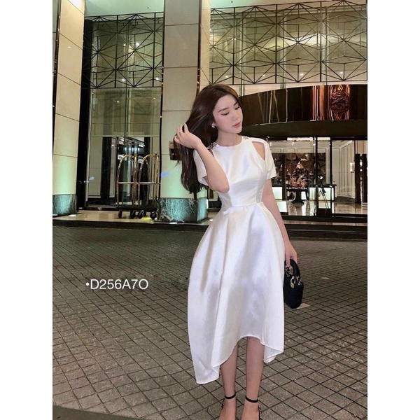 Đầm Dự Tiệc Nữ Thiết Kế Sang Chảnh Váy Tacta Tay Phồng Hở Vai Dáng Vintage Màu Trắng D256A7O